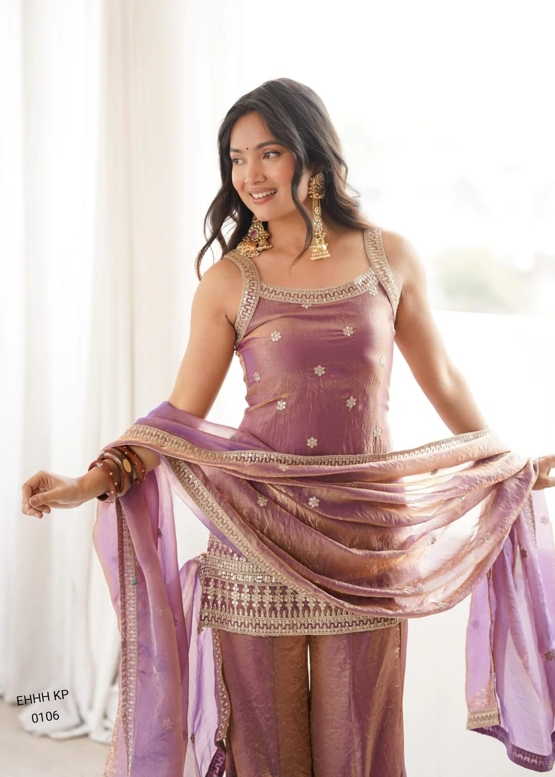 Women’s Silk Sequins, Dori & Zari Embroidered Sharara Set with Dupatta